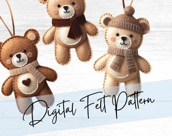 Felt Teddy Bear Pattern, Felt Crafts Patterns Templates, Felt Templates Printable Free Pattern, Felt Bear Pattern, Cute Felt Crafts, Felt Teddy Bear, Teddy Bear Template, Felt Bear, Bear Template