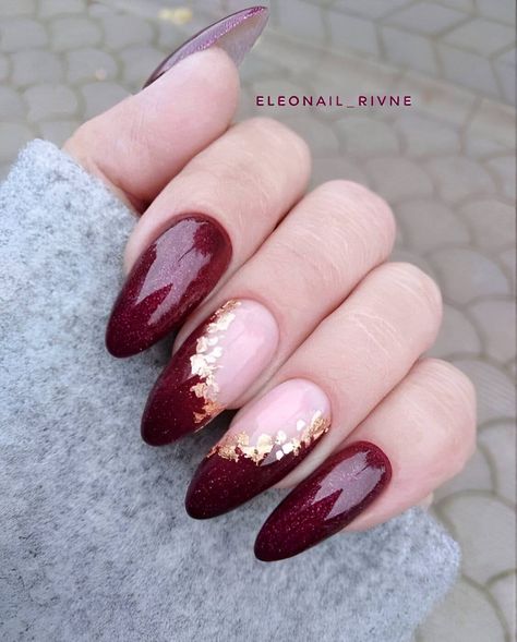 Vampy Nails, Red And Gold Nails, Dark Red Nails, Wine Nails, Maroon Nails, Short Nails Art, Red Nail Designs, Burgundy Nails, Bridal Nails