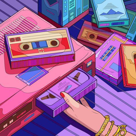 Casette Illustration, Lofi Aesthetic, Bd Art, Getting A Tattoo, Minimalist Tattoos, Vaporwave Aesthetic, Dreamy Art, Retro Aesthetic, A Tattoo