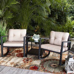 Outdoor Rocking Chair Cushions, Bistro Patio Set, Outdoor Wicker Rocking Chairs, 3 Piece Patio Set, Wicker Rocking Chair, Bistro Furniture, Rocking Chair Set, Outdoor Patio Set, Pc Table