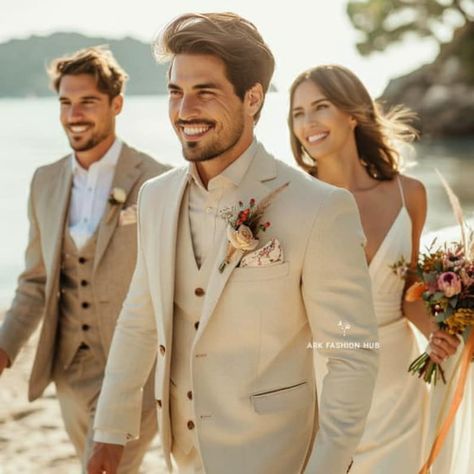 Buy Men Cream Suits 3 Piece Slim Fit Elegant Formal Fashion Suits Designer Wedding Suit Party Wear Dinner Suits Stylish Suits Bespoke for Men Online in India - Etsy Cream Suit Wedding, Cream Suit Men Wedding, White Mens Suit, Mens Wedding Tuxedo, Cream Suits For Men, Beige Suits Wedding, Unique Mens Wedding Suits, Mens Wedding Suits, Suits Groom