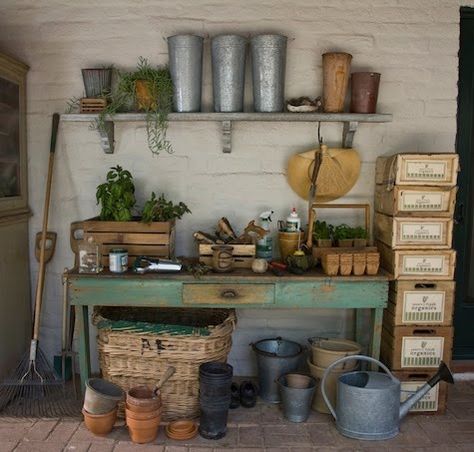 Martha Stewart Potting Station, Shed Interior, Potting Table, Potting Tables, Modern Garden Design, Spring Projects, Potting Sheds, Potting Bench, Garden Elements