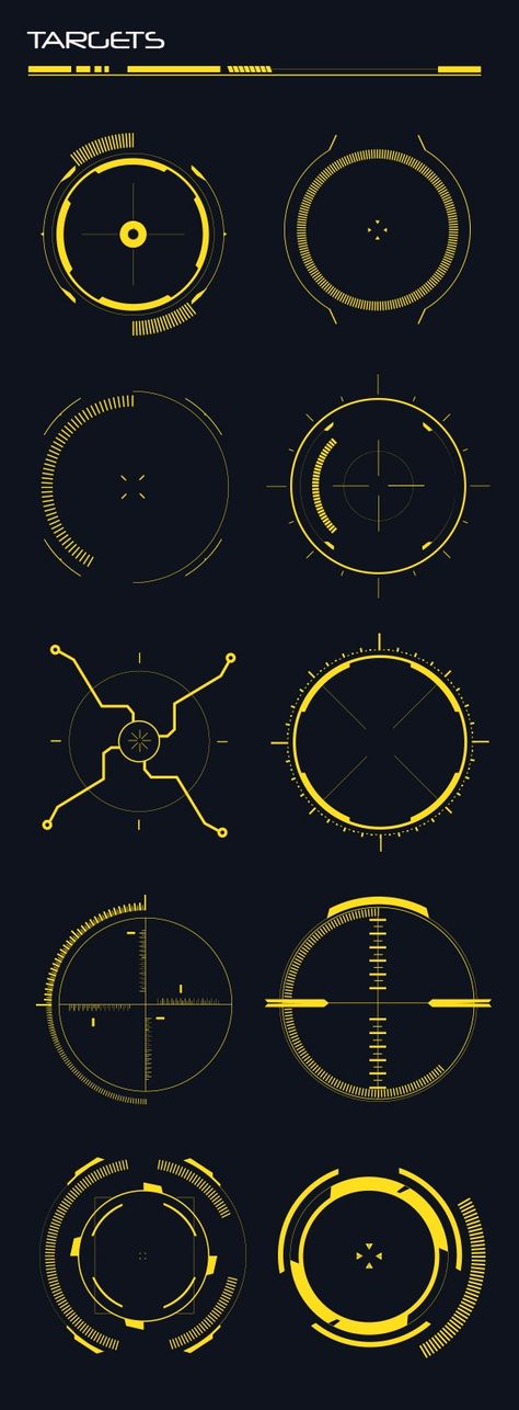 Sci Fi Shapes, Reticle Design, Hud Graphics, การออกแบบ Ui Ux, Sci-fi Ui, Interaktives Design, Photoshop Shapes, Ui Ux 디자인, Cyberpunk Design