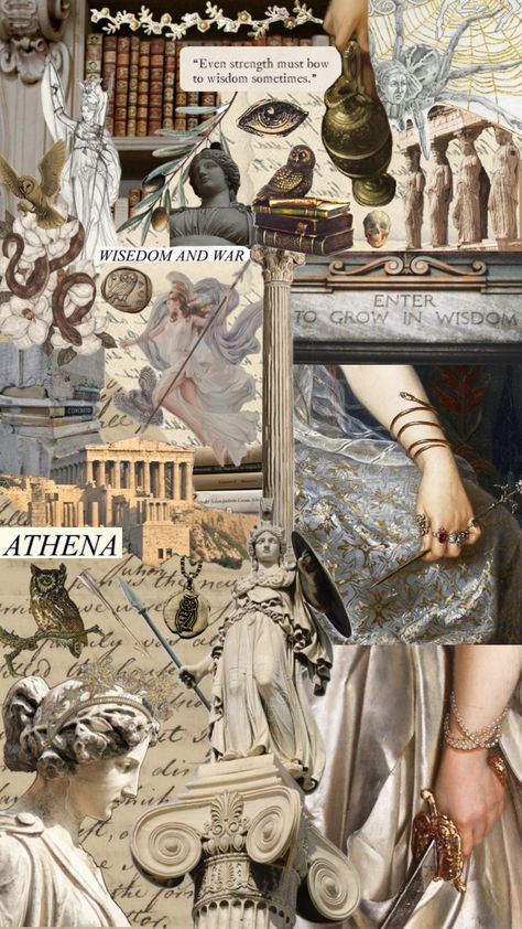 Athena the goddess of war, arts and wisdom. #goddess #athena #athens #war #arts #wise #wisdom #wisedom #goddessofwar #goddessofwisdom #owl #books #goddesses #ancientgreece Athena Aesthetic, Athena Cabin, Percy Jackson Wallpaper, Goddess Aesthetic, Goddess Athena, Owl Books, Athena Goddess, Goddess Art, Greek Art