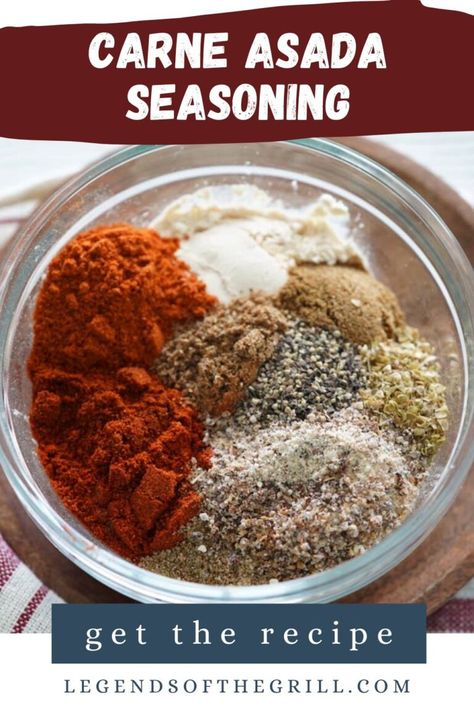 Carne Asada Seasoning - Legends of the Grill Carne Asada Spice Recipe, Carne Asada Rub Recipes, Carne Asada Seasoning Recipe, Asada Seasoning Recipe, Carne Asada Seasoning, Homemade Seasoning, Mexican Rice Recipes, Mexican Seasoning, Dry Mixes