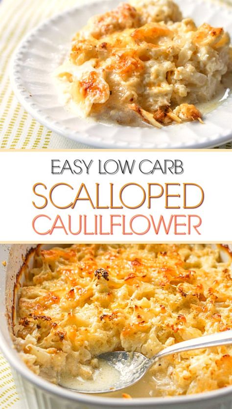 Scalloped Cauliflower, Cauliflower Au Gratin, Scalloped Potato, Cauliflower Gratin, Easter Dishes, Cheesy Casserole, Cauliflower Casserole, Low Carb Sides, Low Carb Side Dishes