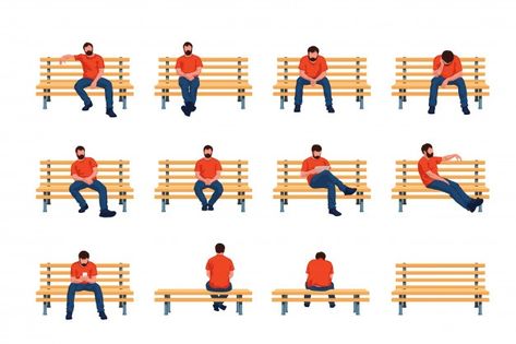 Two People Sitting On A Bench Drawing, Sitting On Bench Illustration, Sitting On Bench Reference, Sitting On Bench Pose, Bench Reference, People Sitting On Bench, Bench Drawing, A Person Sitting, Sitting On Bench