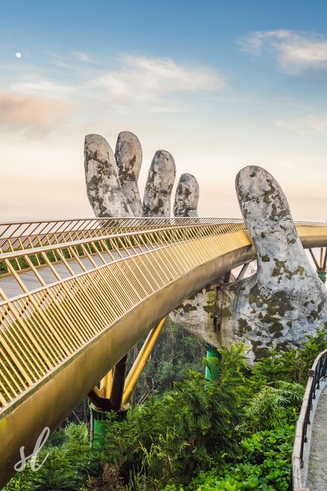 One of the most stunning things to see in central Vietnam is the famous Golden Bridge at Sun World Ba Na Hills. If you’re more of a DIY traveler or just don’t want to pay for a tour you don’t need, this travel guide can help you plan an adventurous day at Sun World! | Sun world ba na hills | The Golden bridge Vietnam | Golden bridge Vietnam | Golden bridge Vietnam photography | Da nang Vietnam | Da nang Vietnam travel Vietnam Da Nang, Da Nang Vietnam Photography, Da Nang Vietnam Travel, Vietnam Travel Photography, Banpo Bridge, Golden Bridge Vietnam, Golden Hands Bridge Vietnam, Engineer Girl, Ba Na Hills