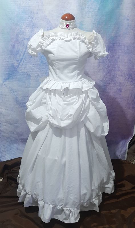 White Cotton Princess Boo Dress with Crown Headband, Crinoline and Gloves Dress With Headband Outfit, Boosette Cosplay, Extra Fits, Princess Boo, Angel Dresses, Cottagecore Summer, Coquette Room, Angel Outfit, Headband Outfit