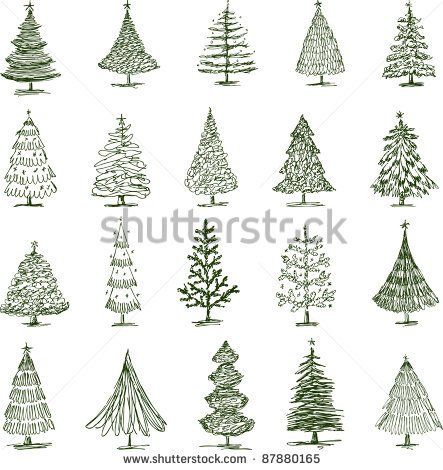 Christmas trees Different Christmas Trees, Christmas Tree Drawing, Funny Christmas Tree, Tree Icon, Tree Sketches, Christmas Tree Art, Christmas Doodles, Christmas Card Art, Art Carte