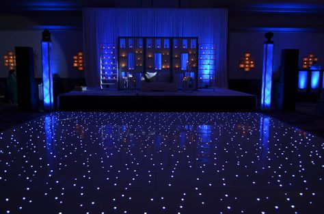 Starlight Dance Floor, Led Dance Floor Wedding, Nightclub Wedding Reception, Quince Dance Floor, Party Dance Floor Aesthetic, Quinceanera Dance Floor, Sweet 16 Dance Floor, Blue Dance Floor, Prom Dance Floor