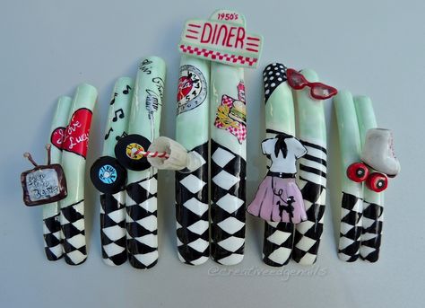 50s Nails Design, 1950s Diner, 50s Diner, 1950’s Style, Fantasy Nails, American Diner, Fashion Nails, Nail Ideas, Diner