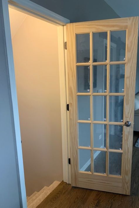 A French door creates openness and an inviting feeling to your finished basement. Glass Door To Basement, French Door To Basement, Glass Basement Door, Basement French Doors, Basement Door Ideas, Door To Basement, Basement Exterior, Walkout Basement Patio, Basement Tv Rooms