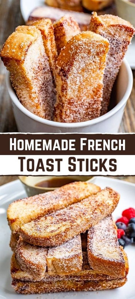 Homemade French Toast Sticks French Toast To Go, Meal Prep French Toast Sticks, French Sticks Recipe, Homemade Easy Breakfast, Easy French Toast Sticks Recipe, French Toast Homemade, Cinnamon French Toast Sticks Recipe, French Toast Sticks Oven, Recipes For French Toast