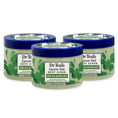 Hydration, exfoliation, and stress relief come together in Dr Teal’s Relax & Relief Body Scrub with Eucalyptus, Spearmint & Pure Epsom Salt. Eucalyptus and spearmint are ideal for calming your mind while shea butter and jojoba oil moisturize your skin fully. Refresh your skin as part of your skincare routine every day with this rejuvenating body scrub. Enjoy a relaxing and refreshing blend of essential oils with every single use, making your skincare routine brighter and better than ever before. Dr Teal’s Shea Sugar Body Scrubs are paraben-free, phthalate-free, cruelty-free, and vegan. RELAXING ROUTINE: Add relaxation & exfoliation to your skincare routine MOISTURIZING FORMULA: Deeply moisturizes the skin SELF-CARE RITUAL: A great addition to your self-care routine REFRESHING EUCALYPTUS & Epsom Salt Body Scrub, Dr Teals, Mint Essential Oil, Spearmint Essential Oil, Salt Body Scrub, Sugar Body Scrub, Sugar Body, Salt Scrub, Epsom Salt