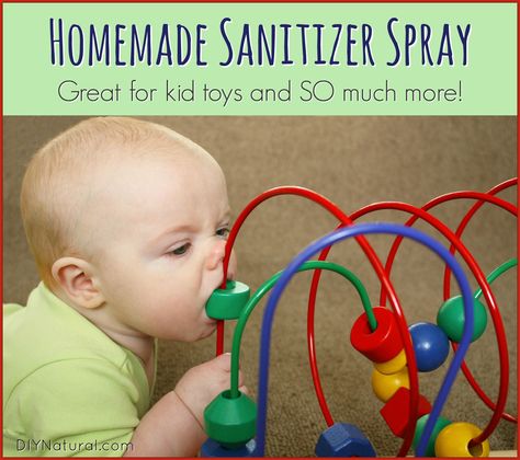 This homemade sanitizer spray is what I use for everyday cleaning and sanitizing so we keep a big bottle on hand. It's natural, safe, and works very well! Homemade Sanitizer, Baby Cleaning, Homemade Baby Toys, Madison Paige, Sanitizer Spray, Cleaner Recipes, Big Bottle, Cleaning Toys, Natural Cleaners