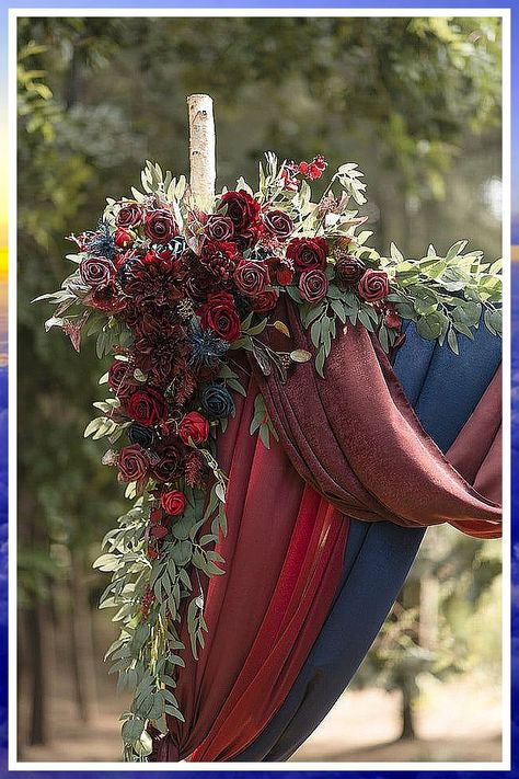 Winter Wedding Arch - Stay on top of the awesome and greatest offer. Click to visit TODAY! Table Flower Decor, Winter Wedding Arch, Sweetheart Table Flowers, Navy And Burgundy Wedding, Pew Flowers, Flower Swag, Large Flower Arrangements, Wedding Flower Packages, Handmade Bouquets