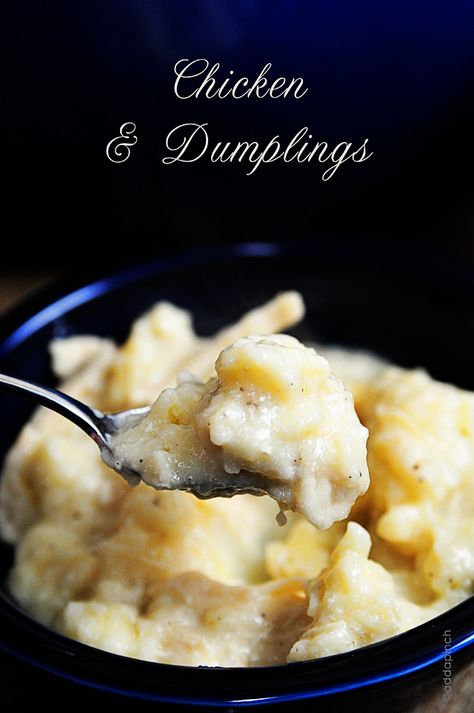 Chicken and Dumplings Recipe | Growing up, whenever Grandmother Verdie said she was making her Chicken and Dumplings recipe, we begged to be able to eat dinner with her that night. Thick and creamy, full of moist, tender chicken, and dumplings that were light as a feather. Her recipe is a prize. No fiddling necessary with this recipe. | From:  addapinch.com Southern Chicken And Dumplings, Chicken And Dumplings Recipe, Southern Chicken, Homemade Chicken And Dumplings, Spanish Foods, Dumplings Recipe, Comfort Food Southern, Dumpling Recipe, Tender Chicken