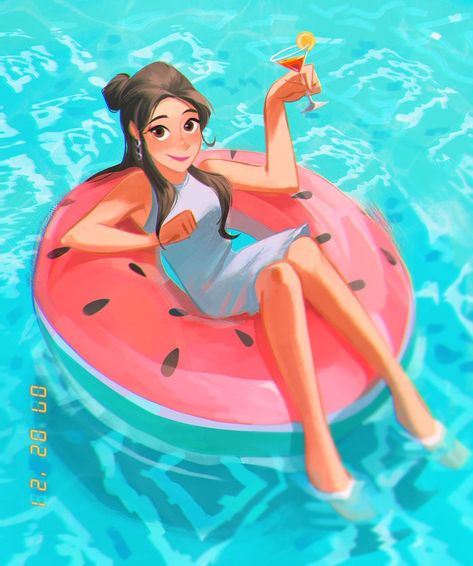 Swimming Pool Drawing, Swimming Cartoon, Pool Drawing, Pool Poses, Pool Art, Girly Wall Art, Couple Illustration, Cool Poses, Book Art Drawings