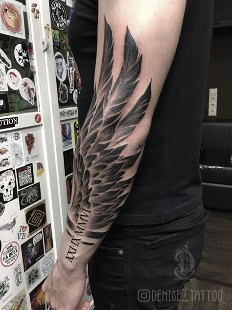 Angel Wings Tattoo For Men Forearm, Wing Leg Tattoo Men, Wing Leg Tattoo, Wing Tattoo Men Arm, Eagle Wing Tattoos Arm, Half Sleeve Tattoos For Men Lower Arm, Angel Wings Tattoo Forearm, Wing Tattoo On Shoulder, Forearm Wing Tattoo