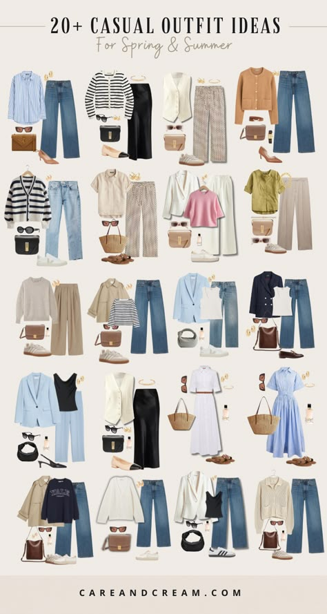 Looking for cute outfits for spring and summer? Check out these 20+ casual chic spring and summer outfit ideas to inspire your wardrobe. Plus: spring outfits, summer outfits, cute summer/spring outfits. Spring Outfit Blazer, Casual Ideas Outfit, Casual Outfits Pants, Fashion Outfit Ideas Woman, Different Wardrobe Styles, Comfortable Spring Outfits Casual, Summer Looks Casual, Ideas Style Outfit, Outfit For Spring