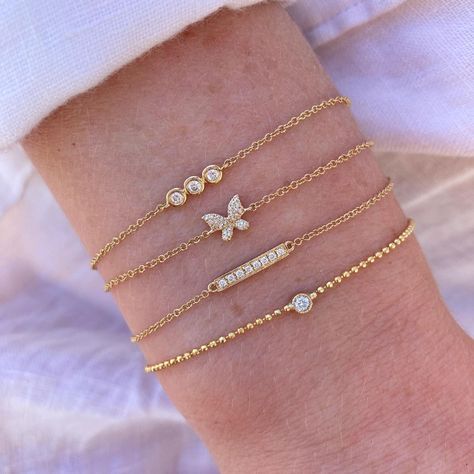 katie diamond jewelry on Instagram: “Dainty diamonds & delicate chains ✨ • • • • • • #diamond #diamonds #diamondbracelet #diamondbracelets #diamondjewelry #jewelryoftheday…” Diamond Bar Bracelet, Engraved Bar Necklace, Clean Sterling Silver, Diamond Butterfly, Number Three, Diamond Jewelry Designs, Butterfly Bracelet, Sparkling Diamond, Bezel Set Diamond