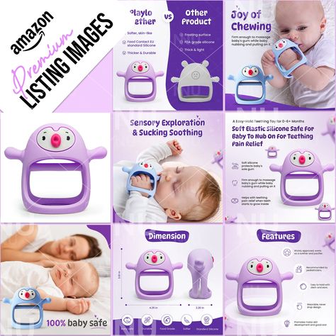 Behance 上的 Amazon Listing Infographics || Teeth Pacifier Ebc Design, Amazon Listing Images, Casual Frocks, Flyer And Poster Design, Baby List, Contents Design, Product Listing, Graphic Design Adobe, Post Design