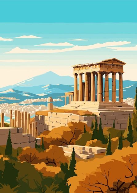 Infographic Background Design Aesthetic, Mt Olympus Greek Mythology, Ancient Greece Illustration, Greek Background, Greek Poster, Greece Drawing, Custom Trainers, Ancient Greece Aesthetic, Ancient Greece Art