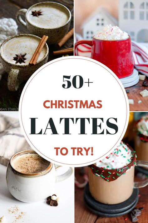 Christmas Coffee Flavor Ideas, Christmas Espresso Drinks, Holiday Drinks Coffee, Winter Cafe Drinks, Christmas Coffee Drinks Recipes, Christmas Cafe Drinks, Holiday Latte Recipe, Christmas Latte Ideas, Christmas Hot Drinks Recipes