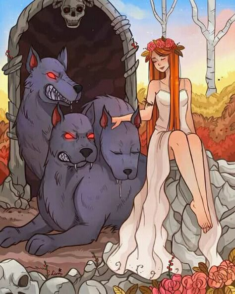 Persephone Cerberus, Persephone And Cerberus, Persephone Art, Persephone Goddess, Greek Goddess Art, Greek Mythology Humor, Greek Mythology Gods, Will Solace, Greek Gods And Goddesses