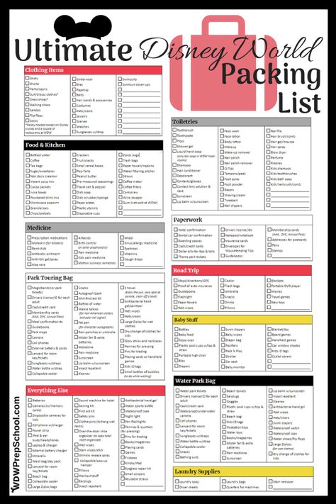 Super helpful packing list for Disney World trips | Includes lots of items you definitely won't want to forget! | **FREE** Downloads (Word, Google Docs, & PDF) | #disneyworld #disneytips #disneyworldtips #wdwprepschool Disney World Packing List, Packing List For Disney, Disney World Packing, Packing List For Cruise, Disney World Vacation Planning, Family Disney Trip, Disney Trip Planning, Disney Vacation Planning, Disney Family Vacation