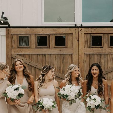 BIRDY GREY 🐥 on Instagram: "Stay neutral 🤎 Featuring bridesmaid dresses in Taupe • 👰🏼‍♀️: @taylerworswick 📸: @mecheausinaphotography #birdyinthewild #BIRDYGREY" Starry Wedding, Champagne Bridesmaid Dresses, Champagne Bridesmaid, Birdy Grey, Bridesmaids Dresses, Birdy, Toffee, Barn Wedding, Future Wedding