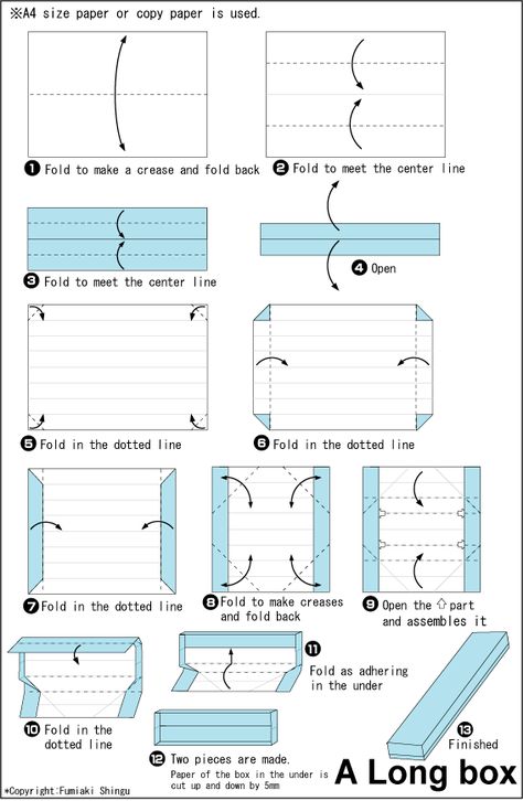Origami Long Box A4 paper japanese - paperin taittelu rasiat masu Origami Packaging, Origami Box Tutorial, Box Origami, Box Folding, Origami Yoda, Origami Star Box, Dollar Bill Origami, Origami Bookmark, Kids Origami