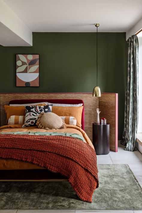 Summer Bedroom, Bedroom Orange, Bedroom Pictures, Green Bedroom, Stylish Bedroom, Bedroom Green, Master Bedrooms Decor, Main Bedroom, Beautiful Bedrooms