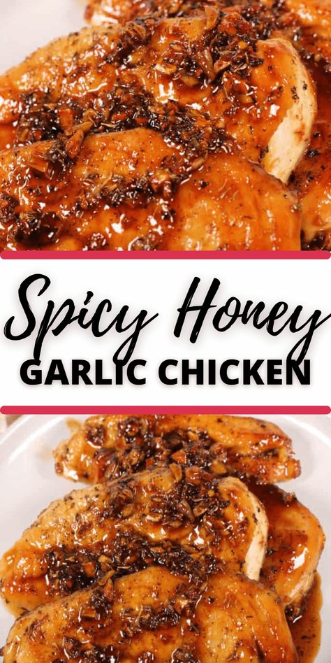 This Spicy Honey Garlic Chicken is a stunning 30 minute meal. My mouth is watering just thinking about it. It is a quick, easy chicken recipe that will have you coming back for more. Honey Glazed Sweet And Spicy Chicken, Chili Oil Chicken Recipe, Honey Parmesan Chicken, Honey Garlic Chicken Side Dishes, Chicken Thigh Recipes Spicy, Winter Chicken Breast Recipes, Spicy Chicken Thigh Recipes, Hot Honey Chicken And Rice, Cajun Honey Chicken