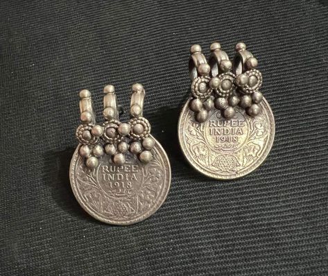 Old Silver Coins, Junk Jewellery, Junk Jewelry, Jhumki Earrings, Traditional Earrings, Earring Handmade, Silver Earrings Handmade, Gemstone Engagement, Silver Coin