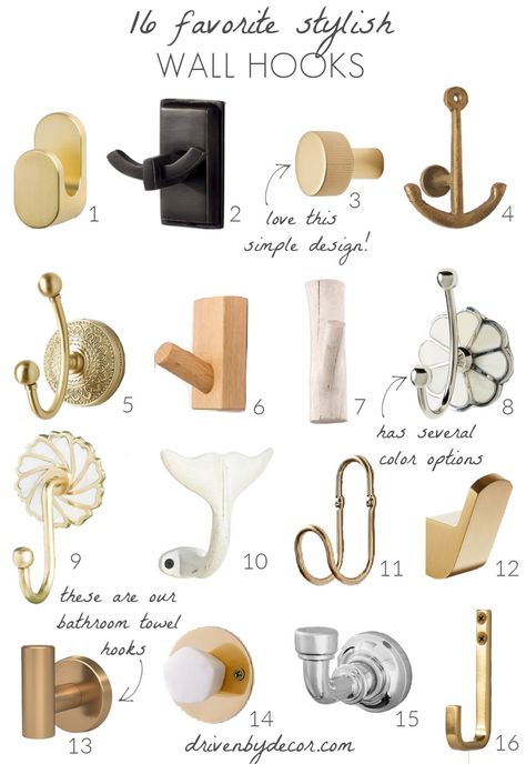 Love these stylish wall hooks! Hooks On Back Of Door, Pool House Towel Hooks, Bathroom Hooks Ideas, Bathroom Wall Hooks For Towels, Wall Hooks Bedroom, Bathroom Towel Hook Ideas, Hooks On Wall, Camper Meals, Modern Towel Hooks