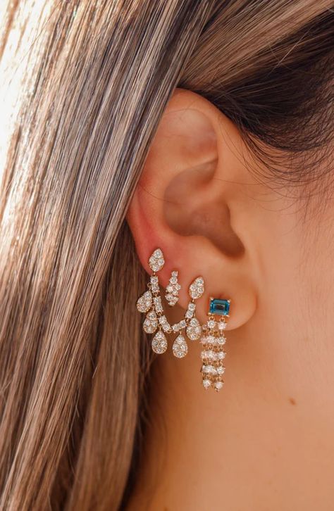 New Arrivals - Monisha Melwani INC Gold Earrings Diamond, Gold Jewels Design Earrings, Ball Jewellery, Chandler Earrings, New Piercing, Real Diamond Earrings, Diamond Tops, Jacket Earrings, Diamond Jewelry Set