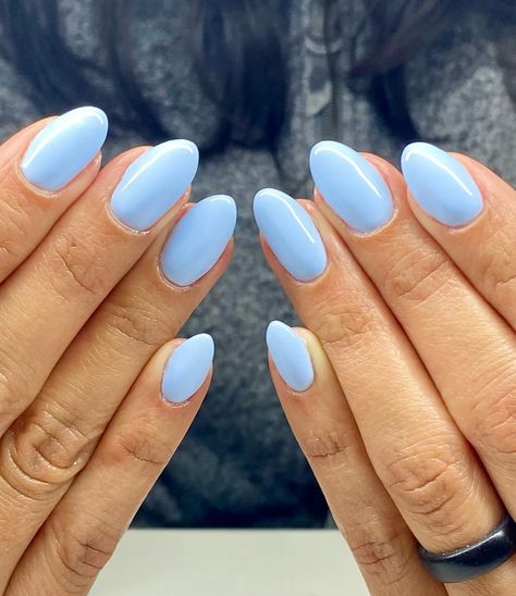 Look at all these beautiful BLUE nails. Katie suggested I use the blue sight word song. 😂💙🔵🦋 Light Bright Blue Nails, Pastel Blue Nails Almond, Blue Powder Dip Nails, Simple Light Blue Nails, Gel Manicure Blue, Blue Nail Aesthetic, Carolina Blue Nails, Solid Blue Nails, Light Blue Nails Almond