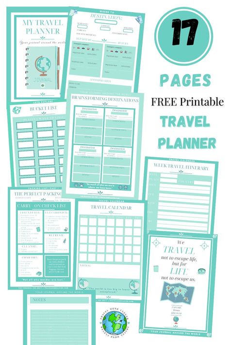 Free Vacation Planner Printable, Travel Planner Template Free Printable, Travel Planner Printable Free, Daily Travel Planner, Bucket List Planner, Free Travel Planner, Vacation Itinerary Template, Travel Binder, Travel Budget Planner