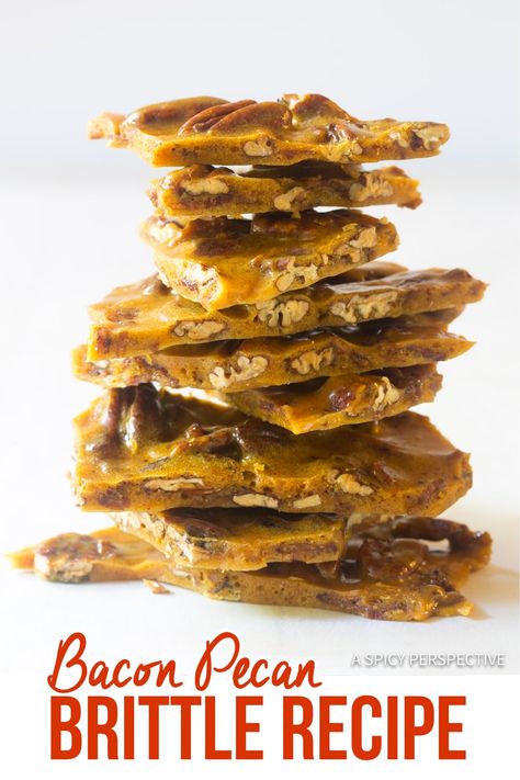 Pecan Brittle Recipe, Homemade Caramel Candy, Pecan Brittle, Homemade Peanut Brittle, Brittle Recipes, A Spicy Perspective, Pecan Recipes, Caramel Candy, Peanut Brittle