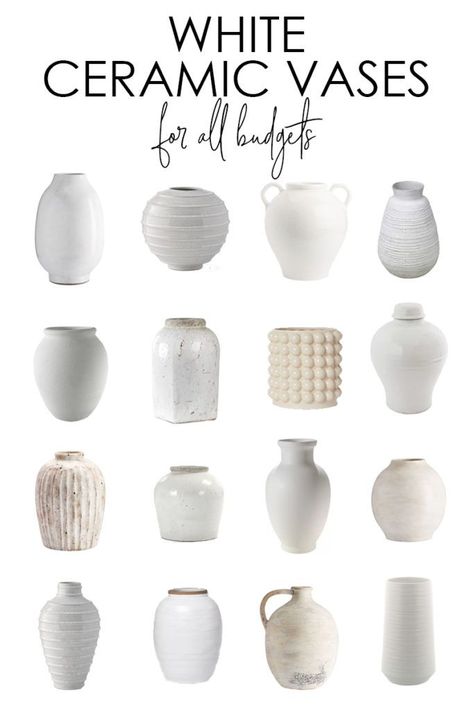 Gorgeous white ceramic vase options for all budgets. Also includes inspiration photos for styling! #homedecor #whitevase #vases #homedecoratingtips White Vases Decor Ideas Ceramic, What To Put In Vases Decor Ideas, Small Vase Decorating Ideas, Small Ceramic Vase, White Vases Decor Ideas, Vases Decor Ideas, Vases Decor Bedroom, Ceramic Vase Decor, Vase Decorating Ideas