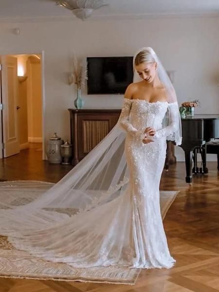 Off Shoulder Long Sleeves Mermaid Sweetheart Lace Wedding Dresses,WD73 – SposaDresses Backless Gowns, Lace Sweetheart Wedding Dress, Backless Bridal Gowns, Princess Silhouette, Mermaid Sweetheart, Wedding Dress Fabrics, Lace Wedding Dresses, Lace Decor, Dress Inspo