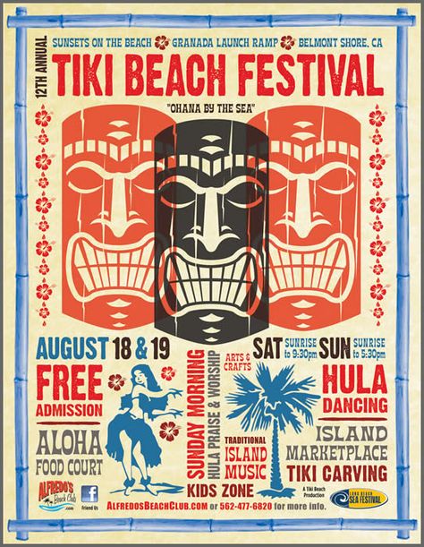 Tiki Beach Festival | Alfredo's Beach Club - August 18 & 19, 2012 Tiki Bar, Tiki Mug, Tiki Décor, Tiki Art! Latest Graphic Design, Tiki Decor, Hula Dance, Tiki Art, Beach Festival, Event Program, Festival Poster, Okinawa Japan, Kids Zone