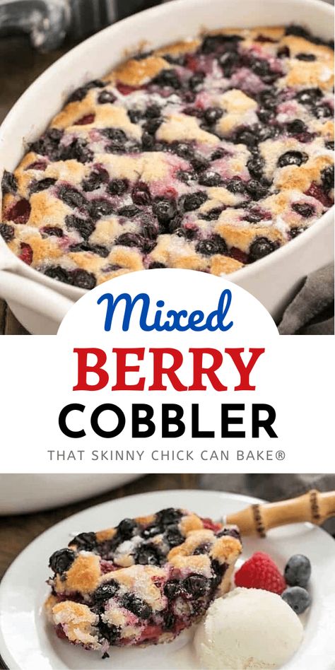 Easy Mixed Berry Cobbler - a simple, delicious dessert make with seasonal berries #summerdessert #cobbler #easyrecipe #berries #berrycobbler 3 Ingredient Cobbler, Berry Cobbler Recipe, Mixed Berry Cobbler, Berry Cobbler Recipes, Recipe Cheesecake, Berry Cobbler, Homemade Snickers, Cheesecake Dessert, Cookies Bars