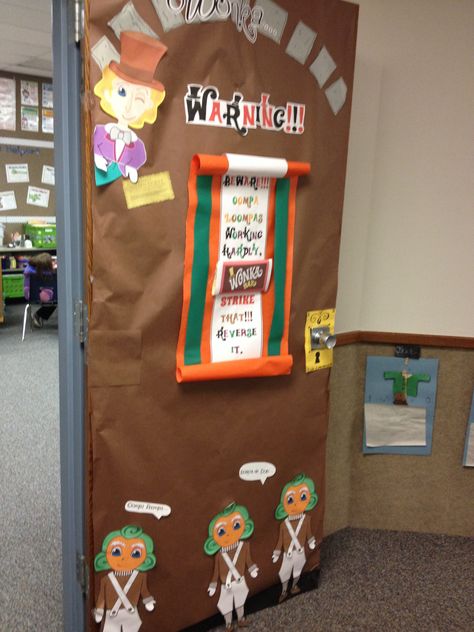 Willy Wonka -Teacher Appreciation Door Willy Wonka Classroom Door, Willy Wonka Teacher Appreciation Week, Teacher Appreciation Doors, Door Decorating, Chocolate Party, Room Mom, School Theme, 2nd Grade Reading, Teacher Inspiration