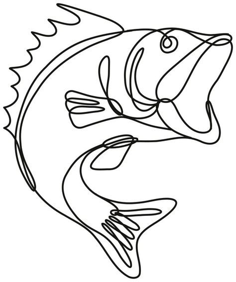 Small Bass Tattoo, Largemouth Bass Tattoo, Bass Fish Outline, Large Mouth Bass Drawing, Bass Outline, Bass Fish Drawing, Fishing Drawings, Fish Line Drawing, Bass Drawing