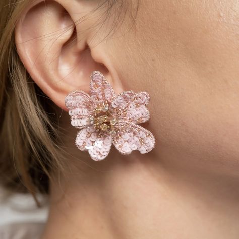 Pink Peony Studs – Vani Trapani Flower Hair Accessories Wedding, Pink Peony, Embroidery Jewelry, Flower Hair Accessories, Western Jewelry, Stud Earrings For Women, Beading Tutorials, Online Earrings, Pink Peonies