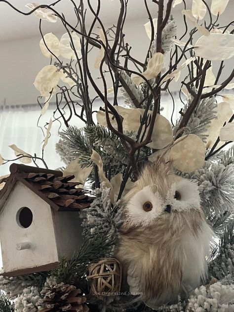 Create a Beautiful Winter Wonderland With a Woodland Christmas Tree - An Organized Season Winter Woods Christmas Tree, Woodland Animal Christmas Tree, Woodland Themed Christmas Tree, Woodland Christmas Decor Ideas, Woodland Theme Christmas Tree, Woodland Christmas Tree Ideas, Winter Wonderland Tree, Christmas Woodland Animals, Woodland Christmas Decor