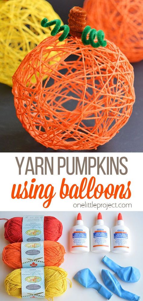 Yarn Pumpkins, October Crafts, Fun Fall Crafts, Fall Arts And Crafts, Halloween Arts And Crafts, Homeschool Crafts, Easy Fall Crafts, Manualidades Halloween, Fall Craft